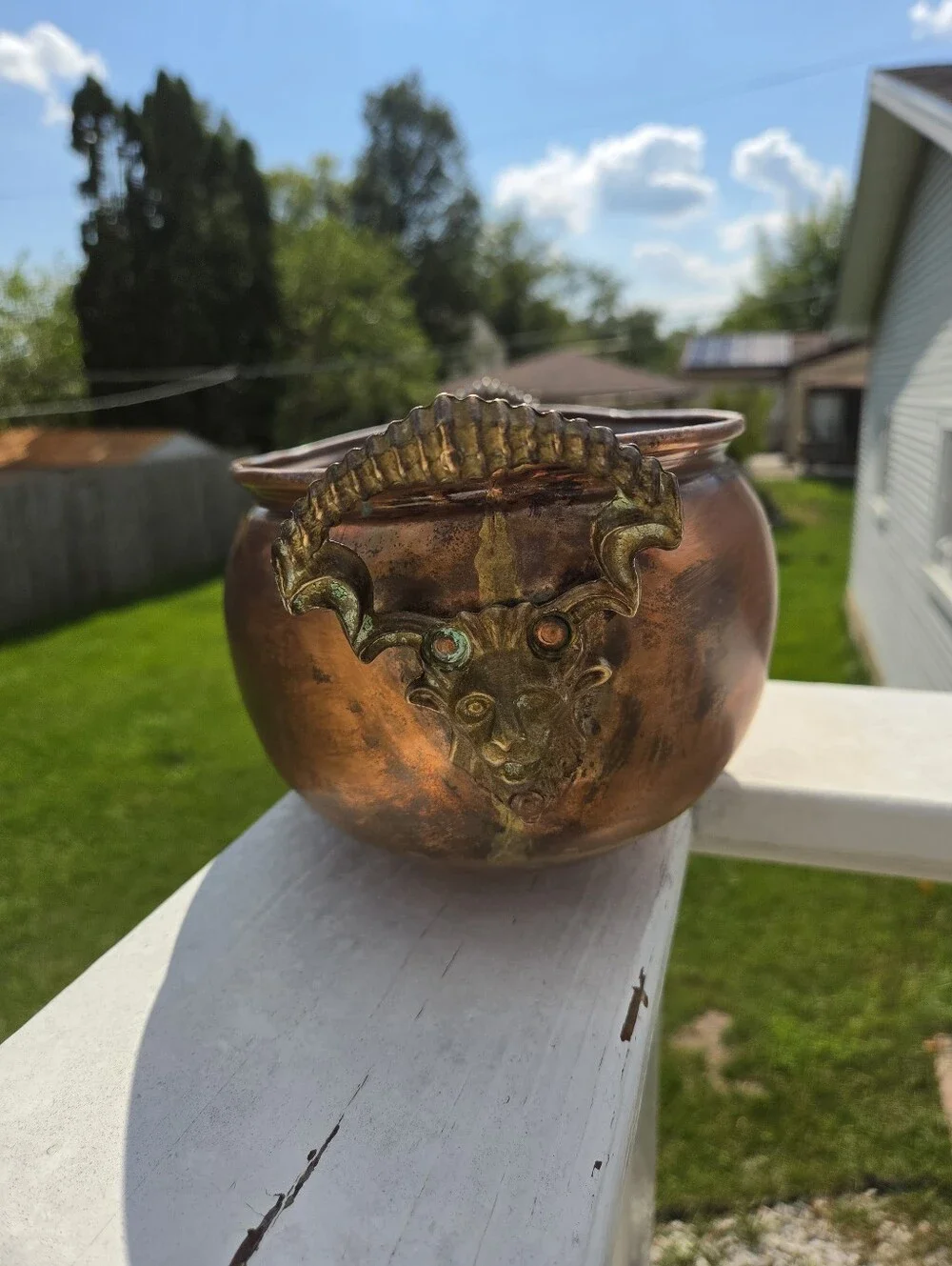 Vintage Copper Jardiniere Lion Head Handles Paw Feet, Oval Planter, French Garde